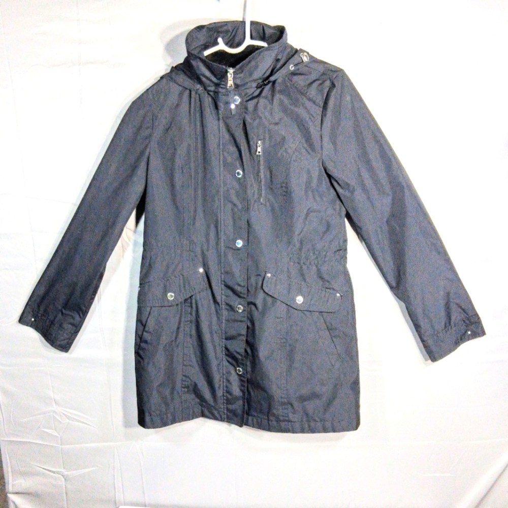 Women's Small London Fog "Bells and Whistles" Black Mesh Lined Rain Jacket/Coat